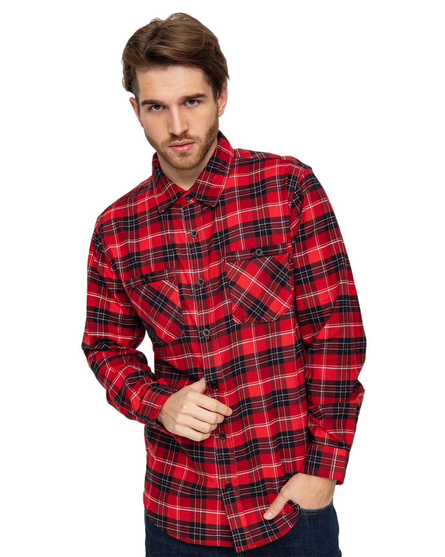 Burton Men's Favorite Long Sleeve Flannel - Tomato Bradley Plaid Shirts & Tops - SnowSkiersWarehouse