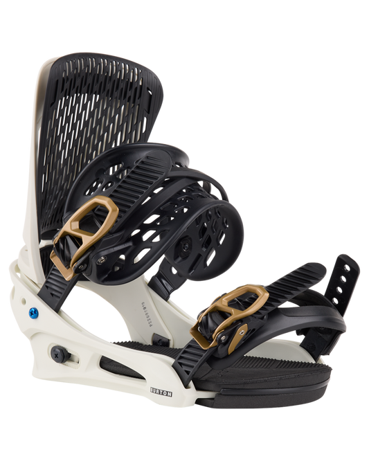 Burton Men's Genesis Re:Flex Snowboard Bindings - White/Gold - 2024 Men's Snowboard Bindings - SnowSkiersWarehouse