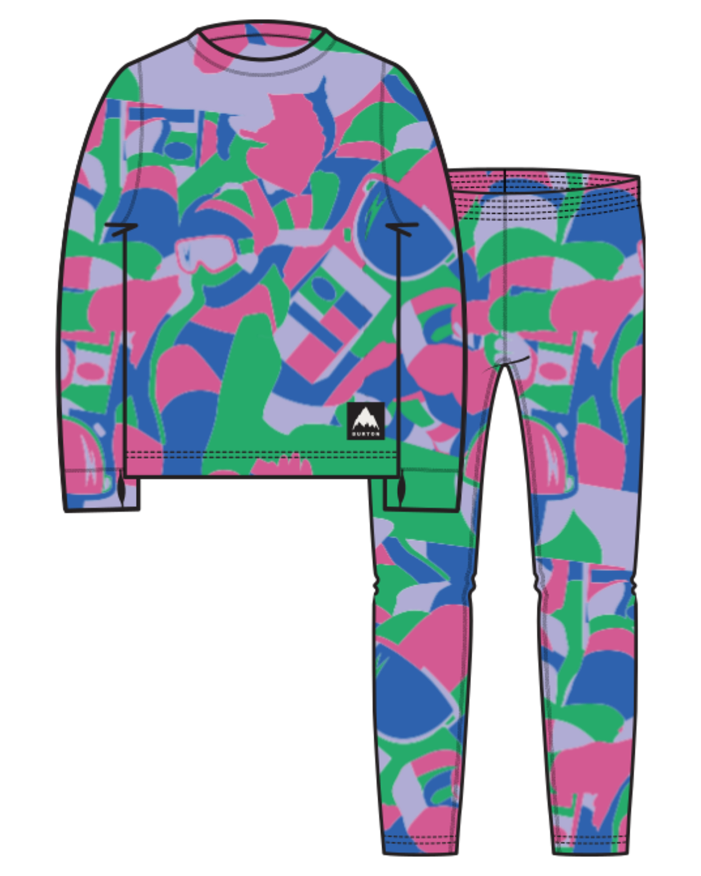 Burton Kids' Fleece Base Layer Set - Multi Cosmoblock Thermals - Trojan Wake Ski Snow