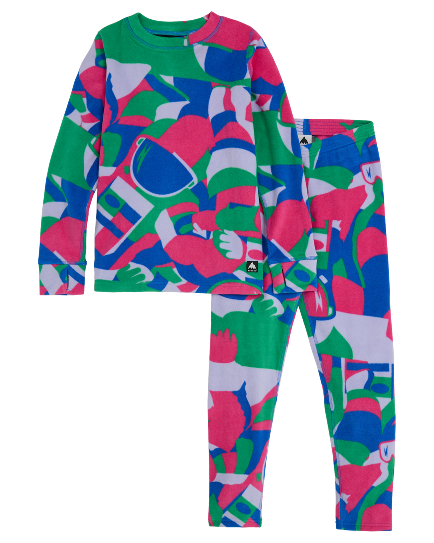 Burton Kids' Fleece Base Layer Set - Multi Cosmoblock Thermals - Trojan Wake Ski Snow