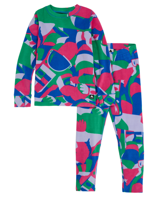 Burton Kids' Fleece Base Layer Set - Multi Cosmoblock Thermals - Trojan Wake Ski Snow