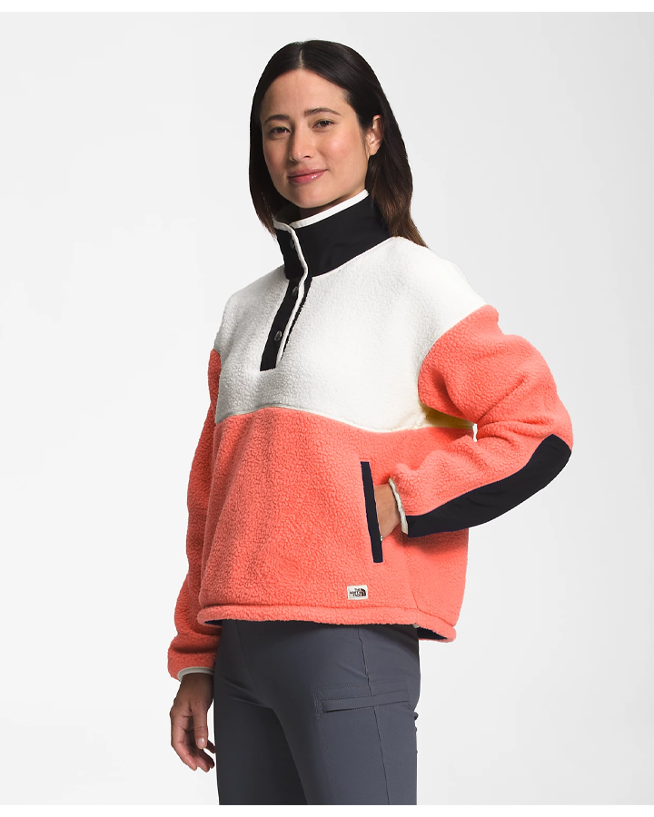 The North Face Women's Cragmont Fleece 1 / 4 Snap - Coral Sunrise / Gardenia White / TNF Black Hoodies & Sweatshirts - Trojan Wake Ski Snow