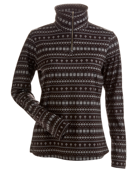 Nils Crystal T-Neck Women's Top - Black Snowflake Print Women's Thermal Tops - Trojan Wake Ski Snow