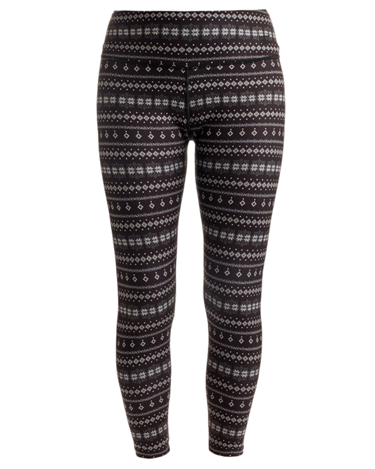 Nils Glacier Women's Base Layer Leggings - Black Snowflake Print Women's Thermal Bottoms - Trojan Wake Ski Snow