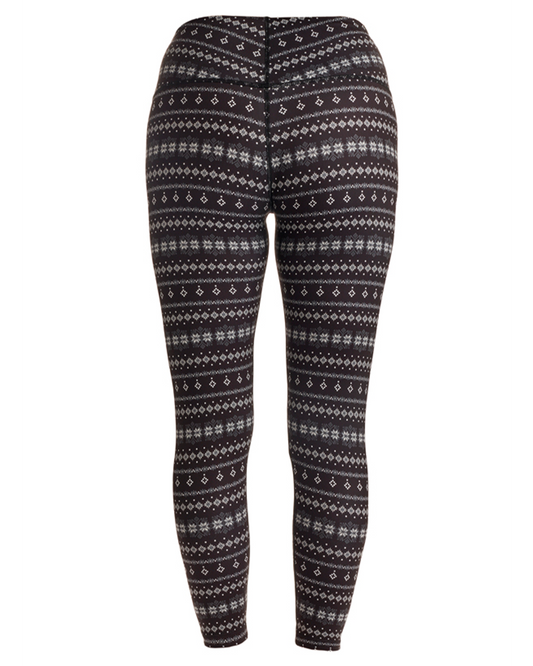 Nils Glacier Women's Base Layer Leggings - Black Snowflake Print Women's Thermal Bottoms - Trojan Wake Ski Snow