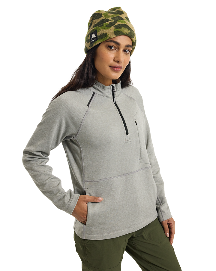 Burton Women's Burton Multipath Grid Quarter-Zip Fleece - Sharkskin - 2023 Hoodies & Sweatshirts - Trojan Wake Ski Snow