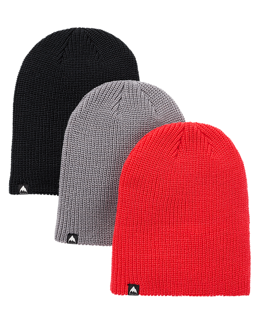 Burton Kids' Recycled Dnd Beanie - 3 Pack - True Black/Sharkskin/Tomato Beanies - Trojan Wake Ski Snow