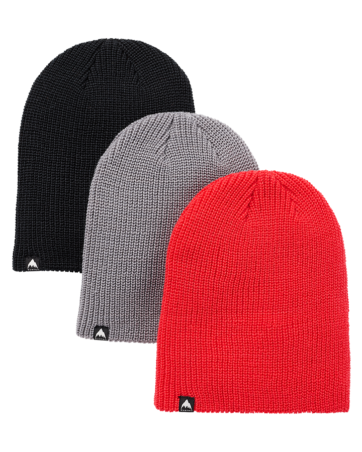 Burton Kids' Recycled Dnd Beanie - 3 Pack - True Black/Sharkskin/Tomato Beanies - Trojan Wake Ski Snow