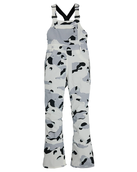 Burton Women's Avalon Stretch 2L Bib Snow Pants - Stout White Cookie Camo Snow Bibs - Trojan Wake Ski Snow