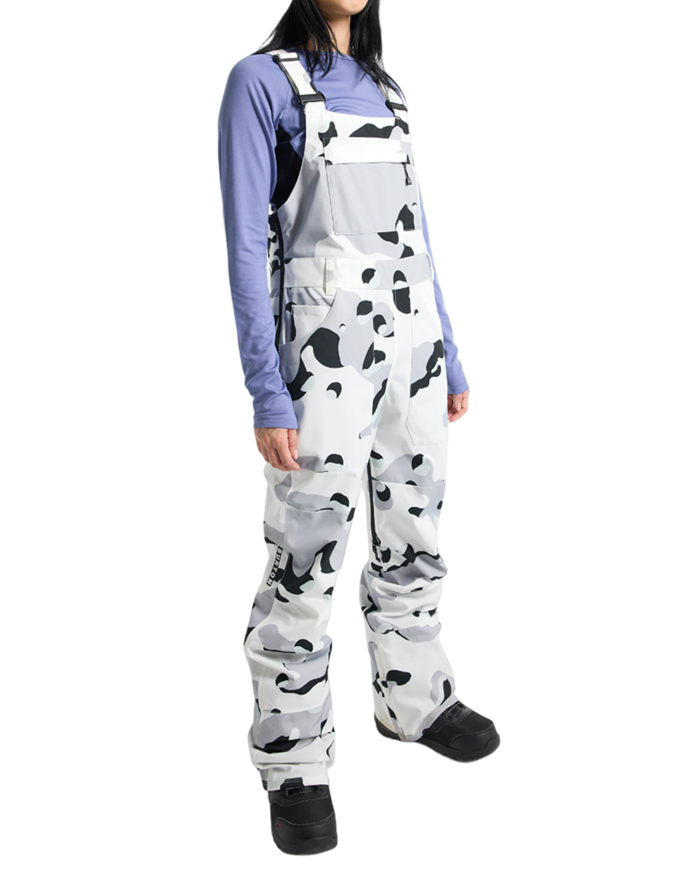 Burton Women's Avalon Stretch 2L Bib Snow Pants - Stout White Cookie Camo Snow Bibs - Trojan Wake Ski Snow