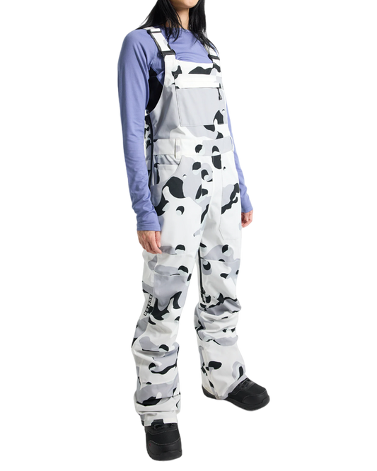 Burton Women's Avalon Stretch 2L Bib Snow Pants - Stout White Cookie Camo Snow Bibs - Trojan Wake Ski Snow