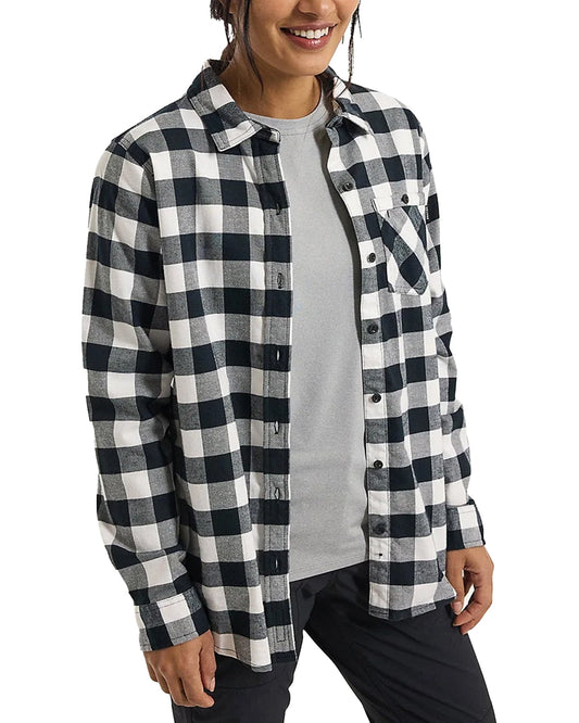 Burton Women's Favorite Long Sleeve Flannel - Stout White Buffalo Plaid Women's L/S Tees - Trojan Wake Ski Snow