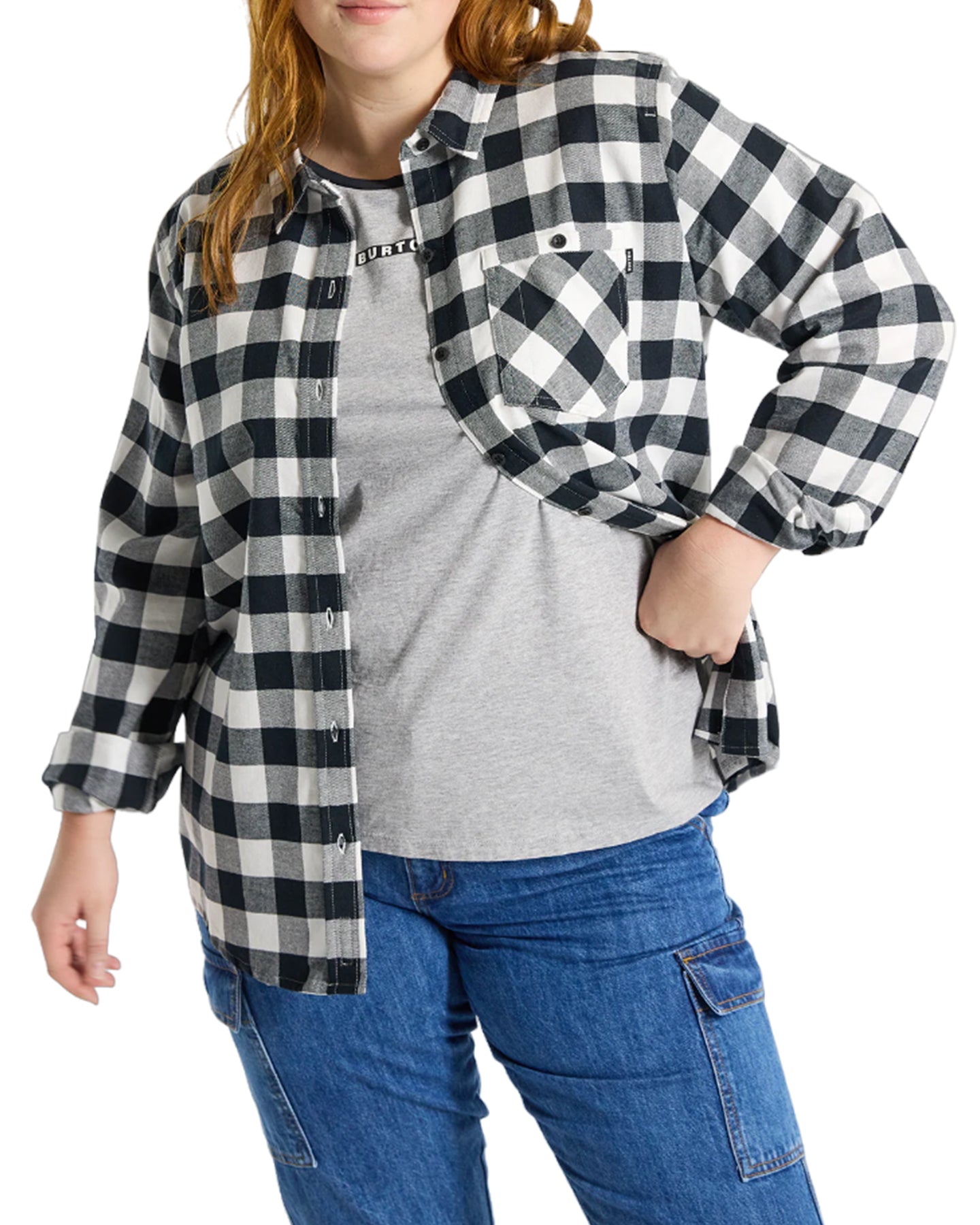 Burton Women's Favorite Long Sleeve Flannel - Stout White Buffalo Plaid Shirts & Tops - Trojan Wake Ski Snow