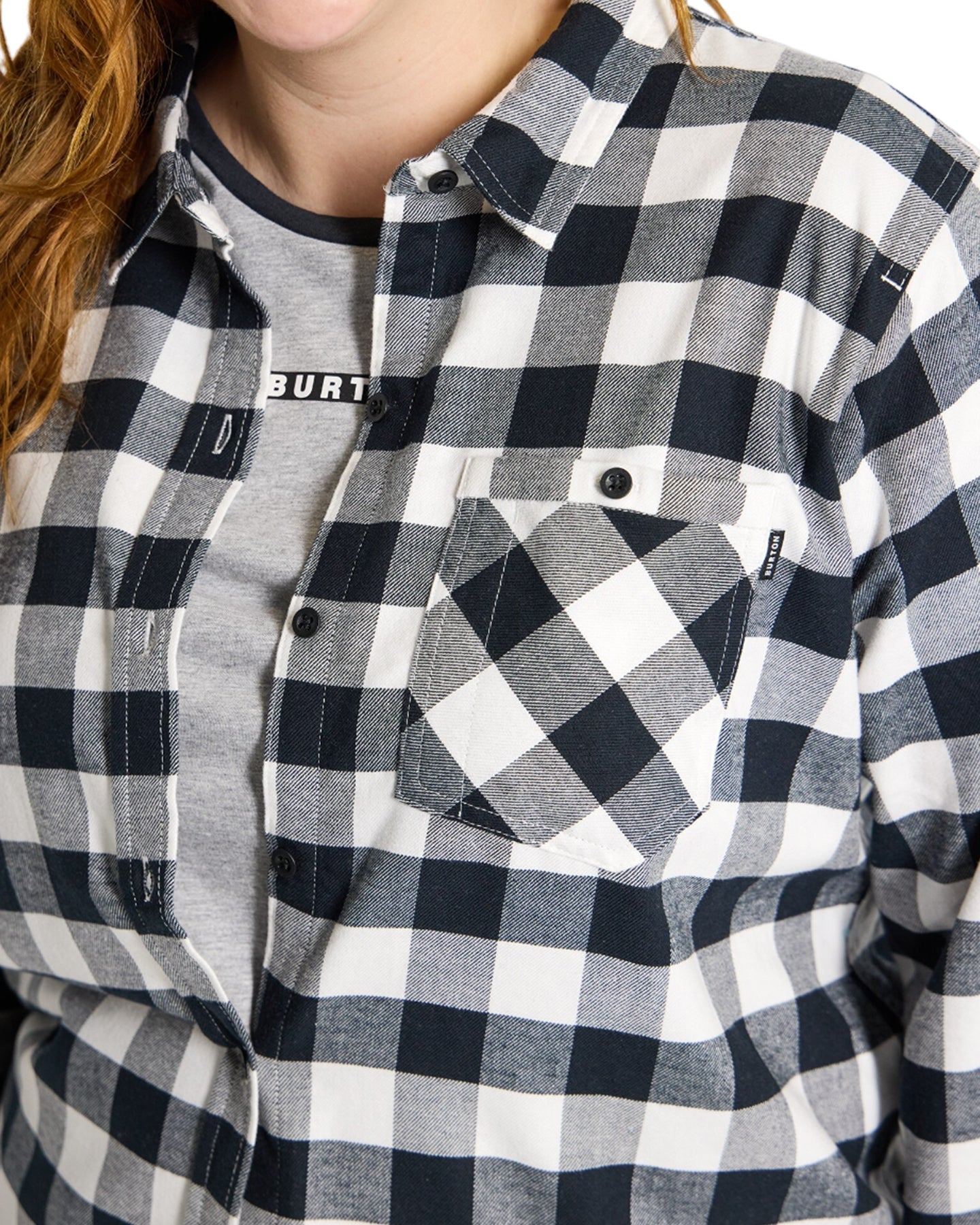 Burton Women's Favorite Long Sleeve Flannel - Stout White Buffalo Plaid Shirts & Tops - Trojan Wake Ski Snow