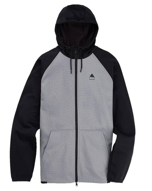 Burton Men's Crown Weatherproof Full-Zip Fleece - Gray Heather/True Black Hoodies & Sweatshirts - Trojan Wake Ski Snow