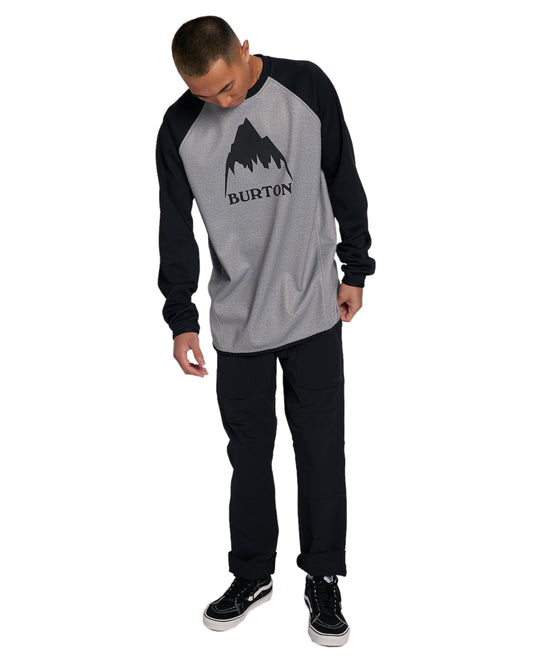 Burton Men's Crown Weatherproof Pullover Crewneck Fleece - Gray Heather/True Black Hoodies & Sweatshirts - Trojan Wake Ski Snow