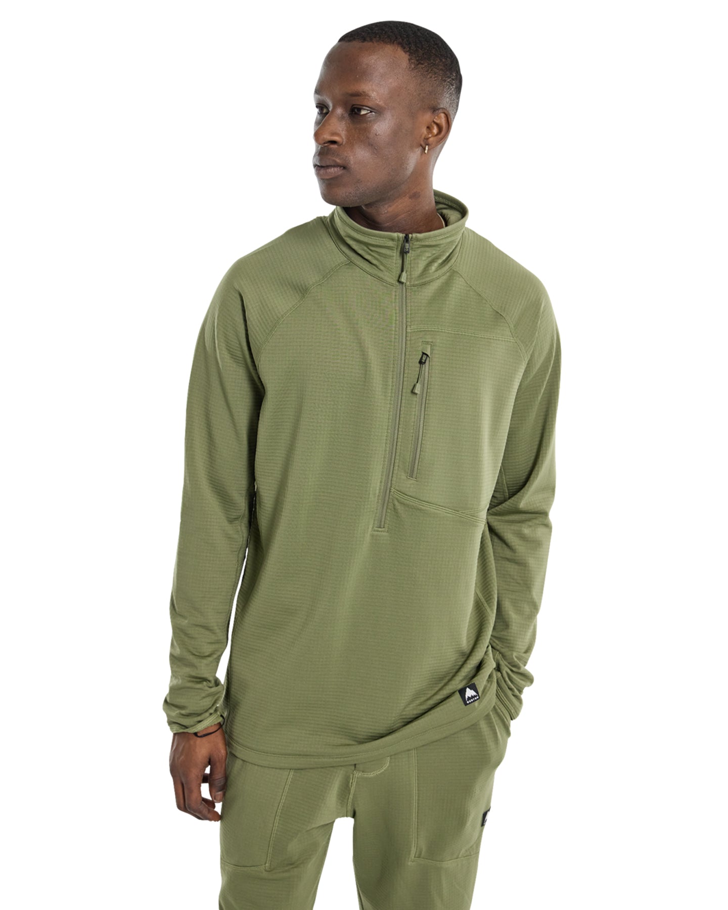 Burton Men's Stockrun Grid Half-Zip Fleece - Forest Moss Hoodies & Sweatshirts - Trojan Wake Ski Snow