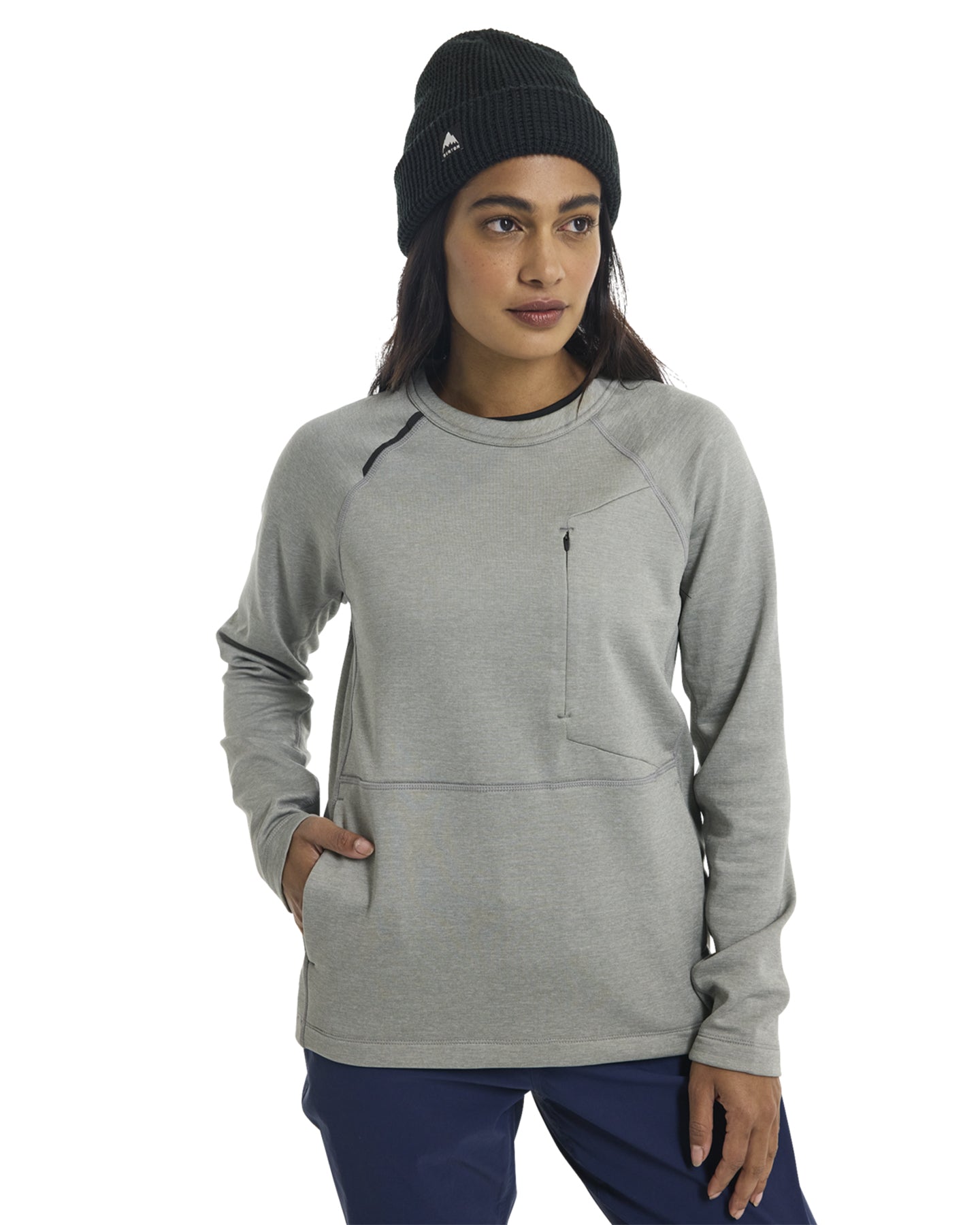 Burton Women's Multipath Grid Crewneck Fleece - Sharkskin Hoodies & Sweatshirts - Trojan Wake Ski Snow