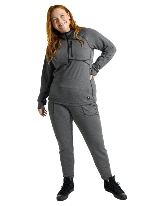 Burton Women's Stockrun Grid Half-Zip Fleece - True Black Women's Fleece - Trojan Wake Ski Snow