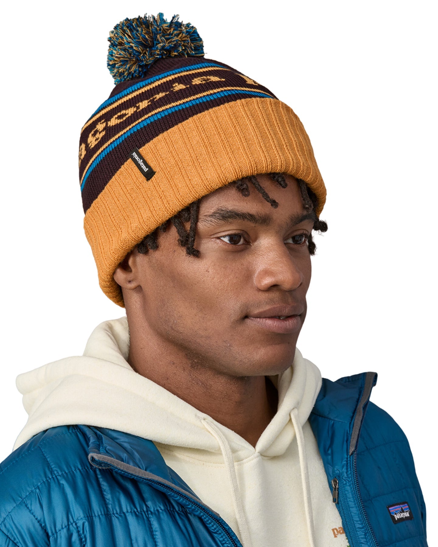 Patagonia Powder Town Beanie  - Park Stripe: Dried Mango Beanies - Trojan Wake Ski Snow