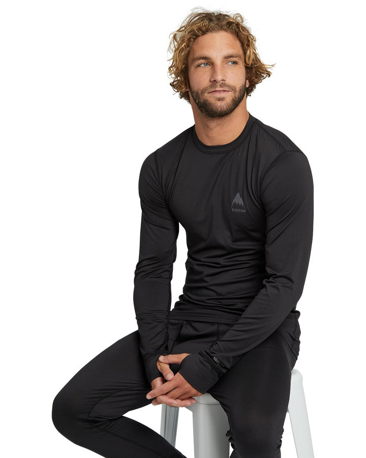 Burton Men's Lightweight X Base Layer Crewneck - True Black Thermals - Trojan Wake Ski Snow