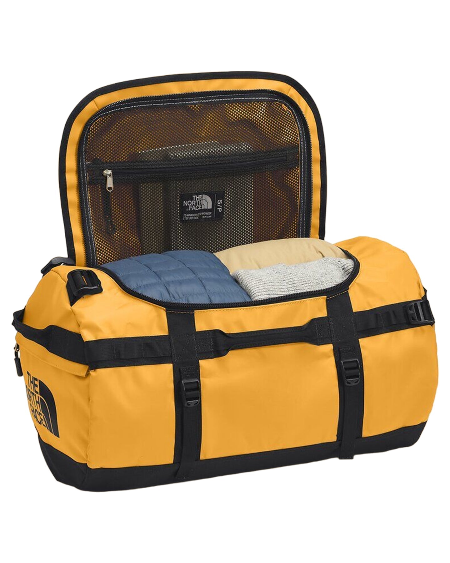 The North Face Base Camp Duffel S - Summit Gold/Tnf Black Luggage Bags - SnowSkiersWarehouse