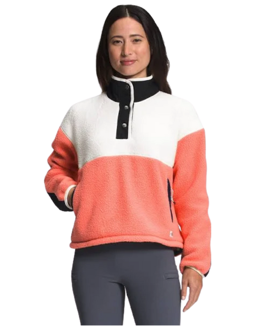 The North Face Women's Cragmont Fleece 1 / 4 Snap - Coral Sunrise / Gardenia White / TNF Black Hoodies & Sweatshirts - Trojan Wake Ski Snow