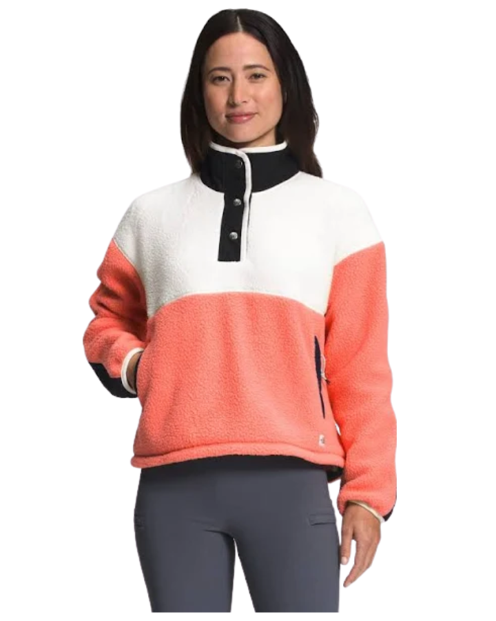 The North Face Women's Cragmont Fleece 1 / 4 Snap - Coral Sunrise / Gardenia White / TNF Black Hoodies & Sweatshirts - Trojan Wake Ski Snow