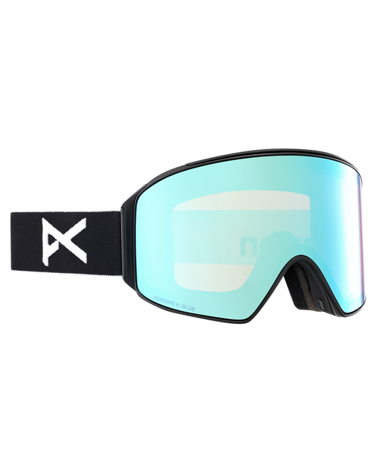 Anon M4 Cylindrical Low Bridge Fit Snow Goggles + Bonus Lens + MFI - Black / Perceive Variable Blue Men's Snow Goggles - SnowSkiersWarehouse
