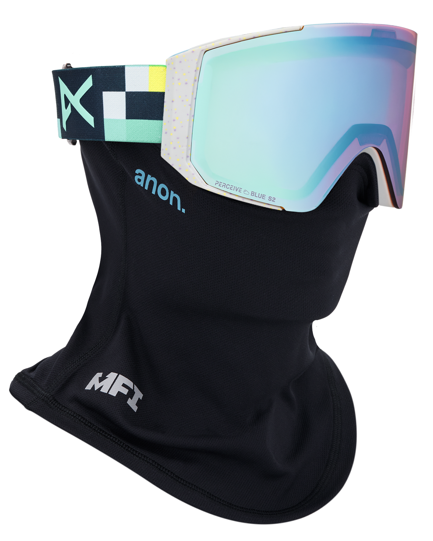 Anon Sync Snow Goggles + Bonus Lens + MFI® Face Mask - Pixel/Perceive Variable Blue Unisex Snow Goggles - Trojan Wake Ski Snow