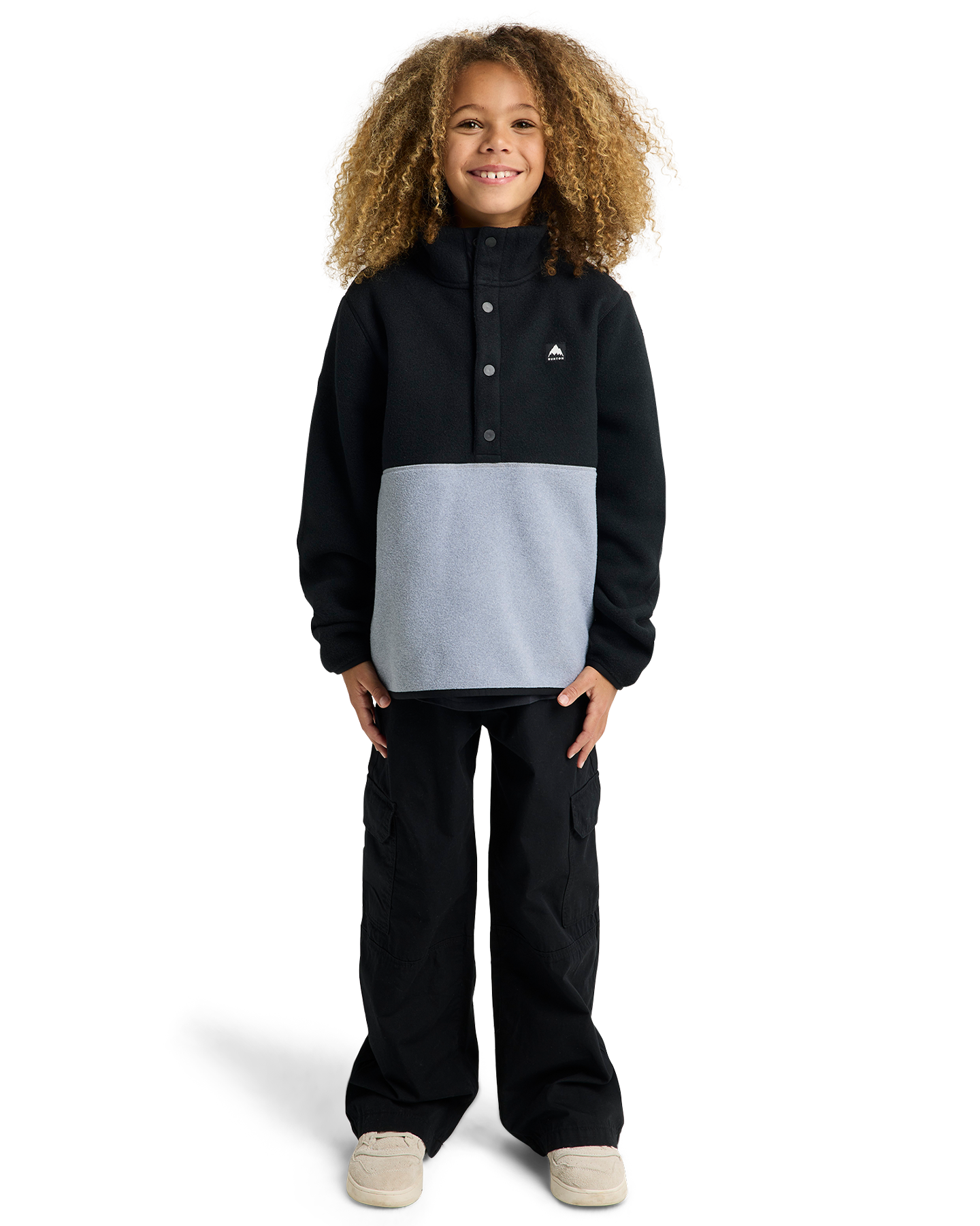 Burton Kids' Cinder Pullover Fleece Anorak - True Black/Gray Heather Kids' Fleece - Trojan Wake Ski Snow