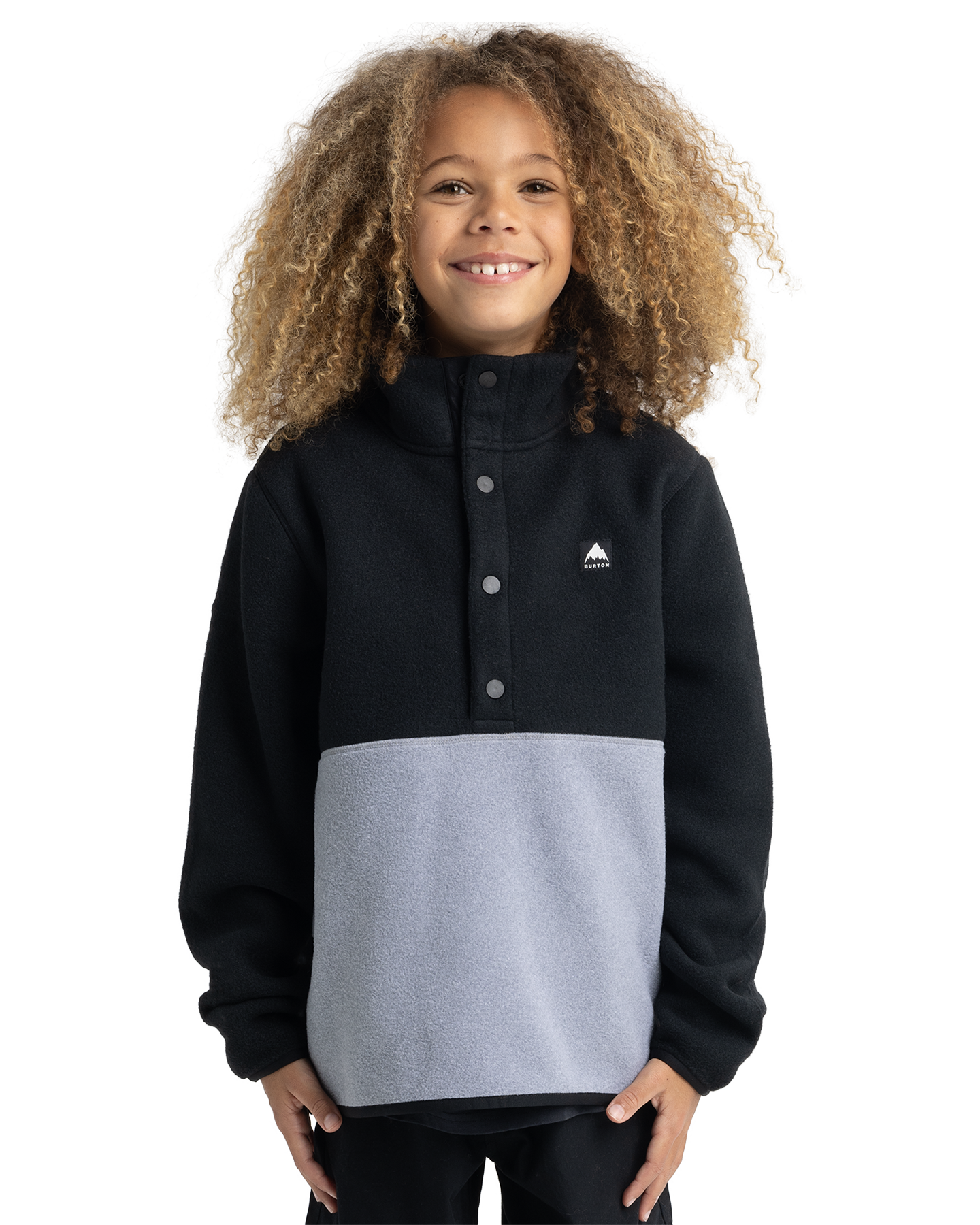 Burton Kids' Cinder Pullover Fleece Anorak - True Black/Gray Heather Kids' Fleece - Trojan Wake Ski Snow