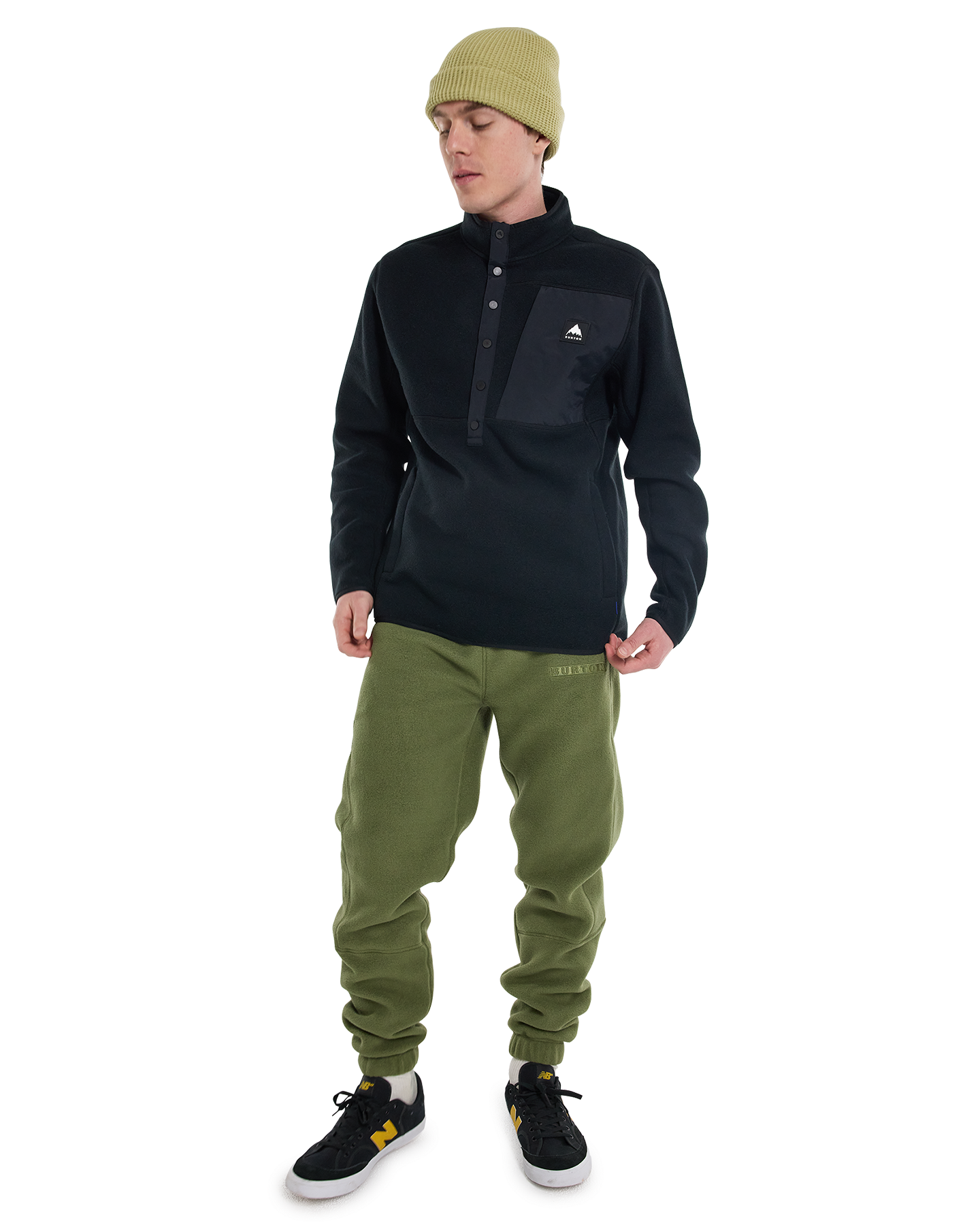 Burton Men's Cinder Fleece Pullover - True Black Men's Fleece - Trojan Wake Ski Snow