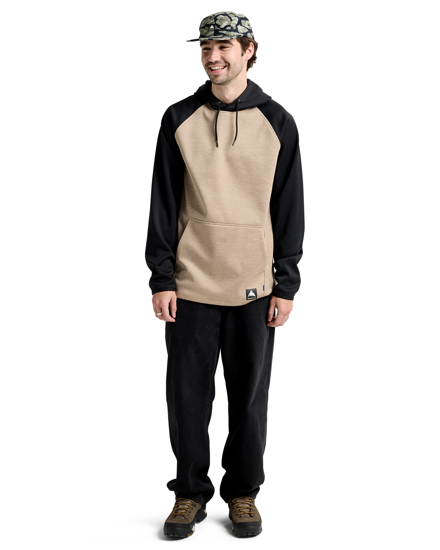 Burton Men's Crown Weatherproof Hoodie Pullover Fleece - Summit Taupe Heather/True Black Men's Hoodies - Trojan Wake Ski Snow