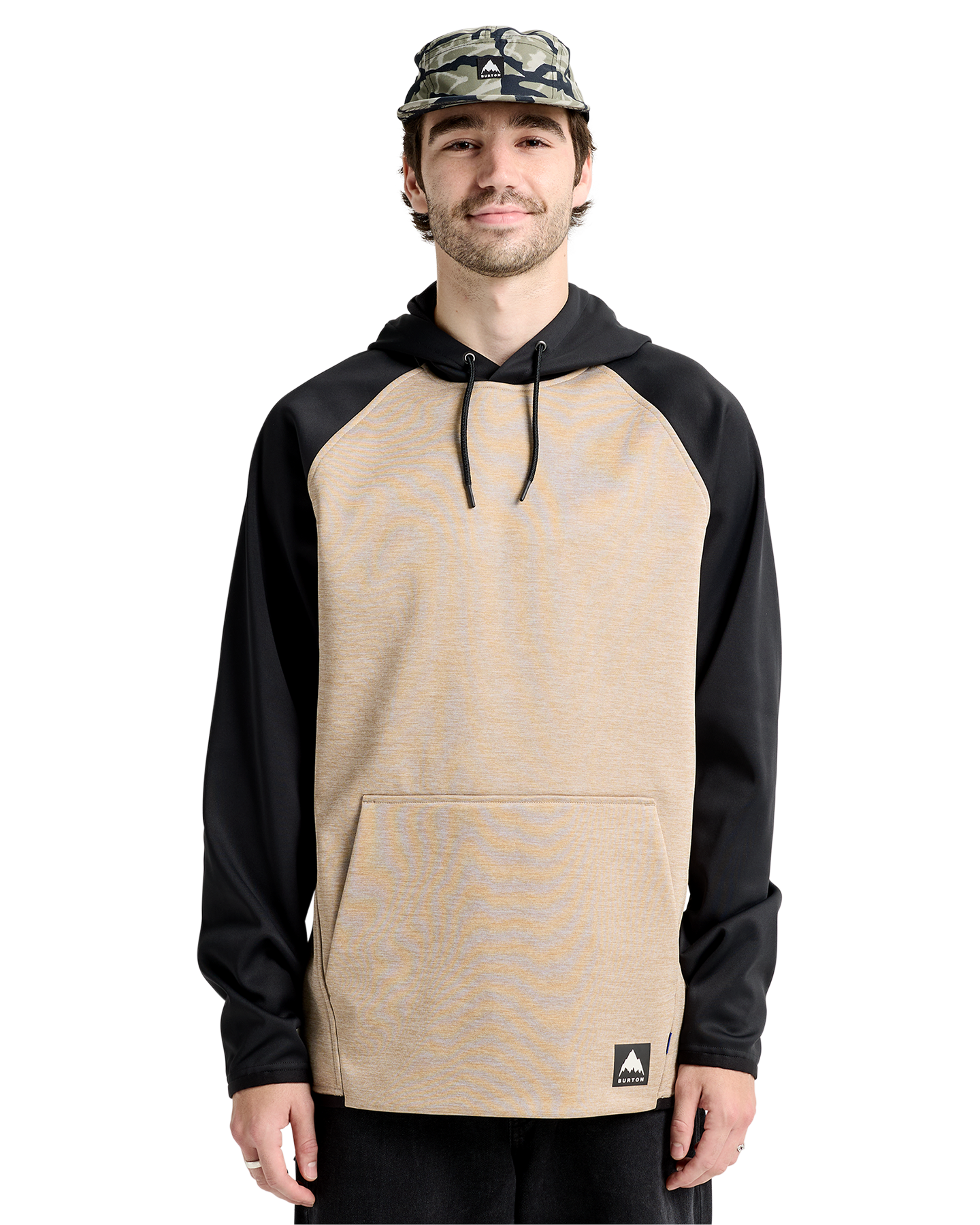 Burton Men's Crown Weatherproof Hoodie Pullover Fleece - Summit Taupe Heather/True Black Men's Hoodies - Trojan Wake Ski Snow