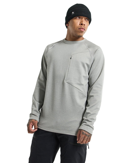Burton Men's Multipath Grid Crewneck Fleece - Sharkskin Men's Crewnecks - Trojan Wake Ski Snow