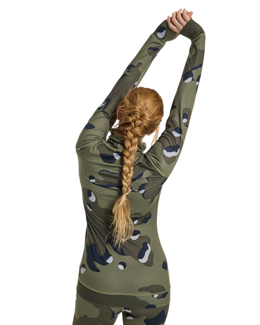 Burton Women's Midweight Base Layer Long Neck Shirt - Forest Moss Cookie Camo Women's Thermal Tops - Trojan Wake Ski Snow