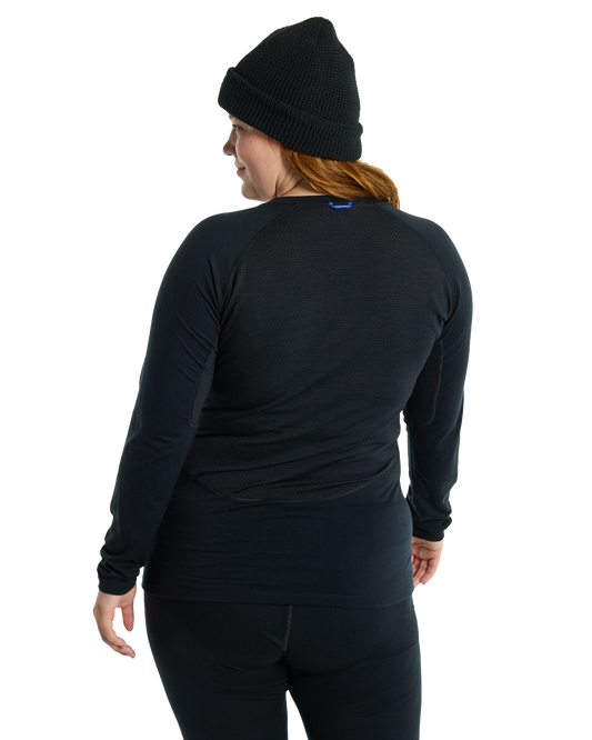 Burton Women's Phayse Merino Base Layer Crewneck - True Black Women's Thermal Tops - Trojan Wake Ski Snow