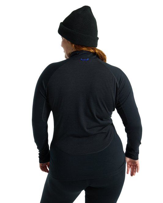 Burton Women's Phayse Merino Quarter-Zip First Layer - True Black Women's Thermal Tops - Trojan Wake Ski Snow
