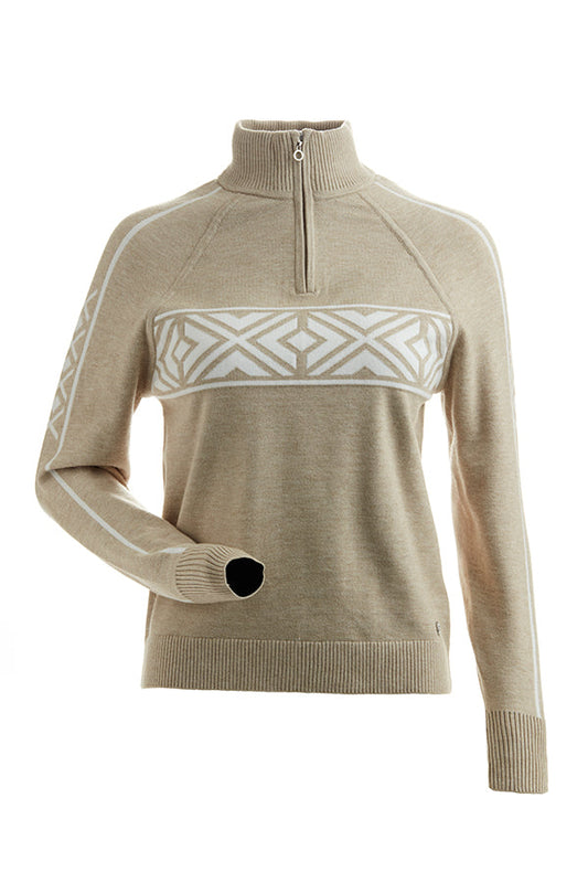 Nils Women's Snowpine 1/4 Zip Sweater - Fawn/White