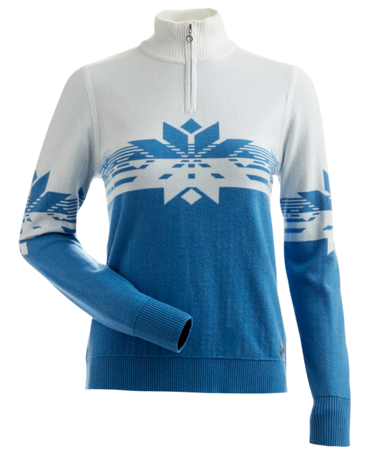 Nils Women's Ski 1/4 Zip Sweater - Glacier Blue/White Women's Sweaters - Trojan Wake Ski Snow