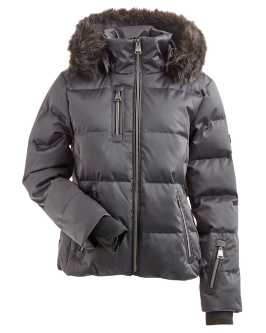 Nils Women's Skylar Metallic Faux Fur Snow Jacket - Graphite Women's Snow Jackets - Trojan Wake Ski Snow