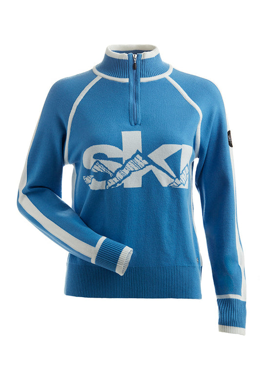 Nils Women's Ski 1/4 Zip Sweater - Glacier Blue/White