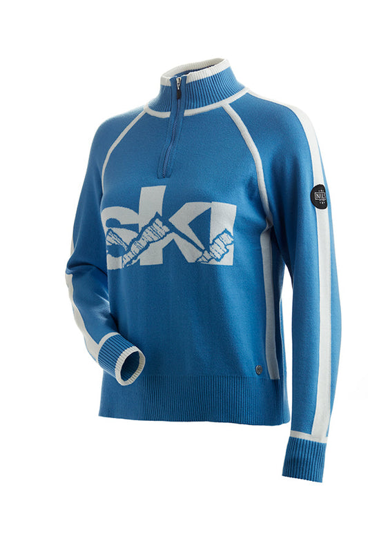 Nils Women's Ski 1/4 Zip Sweater - Glacier Blue/White