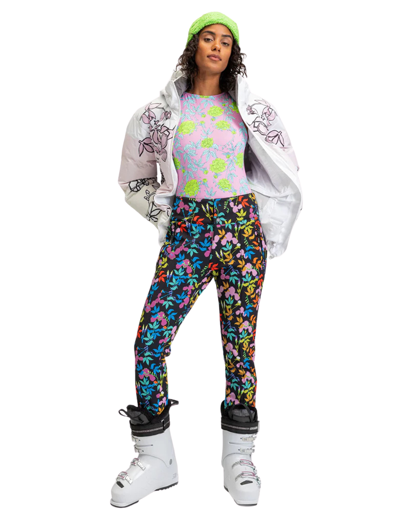 Roxy X Rowley Women's Technical Puffer Snow Jacket - Bright White / Laurel Floral Women's Snow Jackets - Trojan Wake Ski Snow