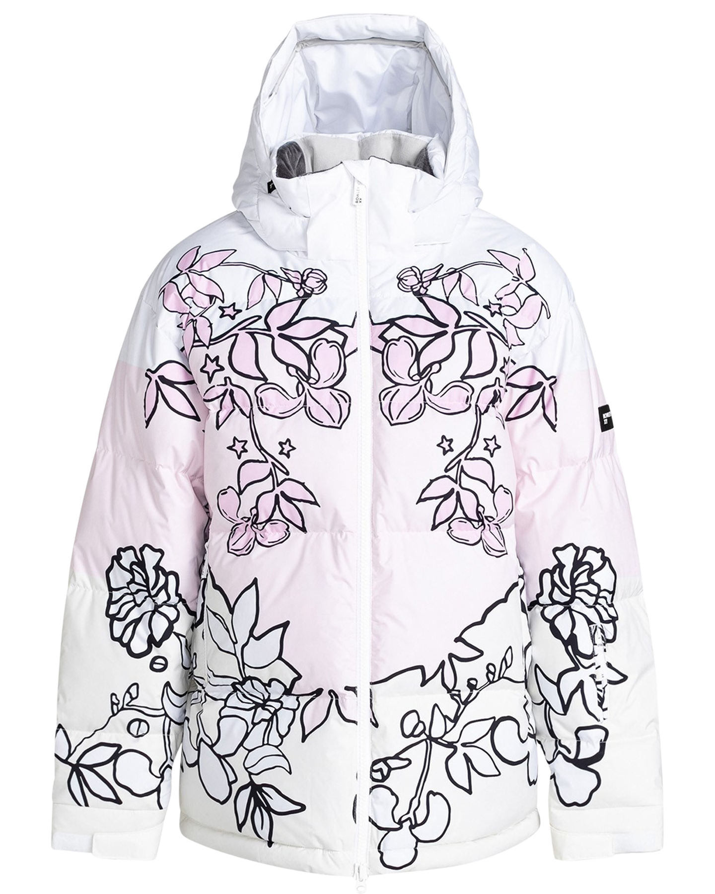 Roxy X Rowley Women's Technical Puffer Snow Jacket - Bright White / Laurel Floral Women's Snow Jackets - Trojan Wake Ski Snow