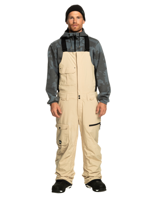 Quiksilver Men's Utility Technical Snow Bib Pants - Pale Khaki Snow Bibs - Trojan Wake Ski Snow