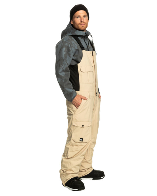 Quiksilver Men's Utility Technical Snow Bib Pants - Pale Khaki Snow Bibs - Trojan Wake Ski Snow