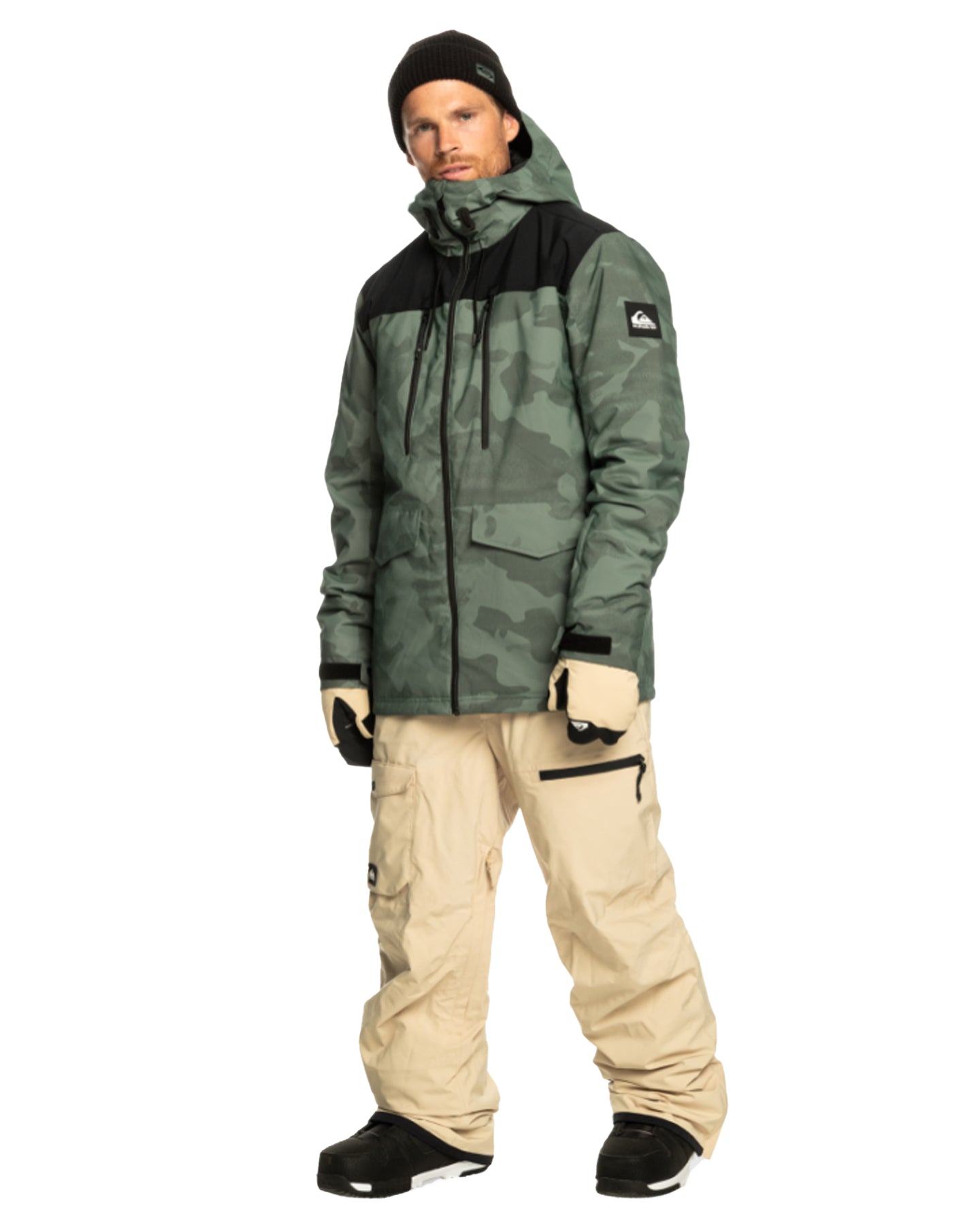 Quiksilver Men's Utility Technical Snow Bib Pants - Pale Khaki Snow Bibs - Trojan Wake Ski Snow