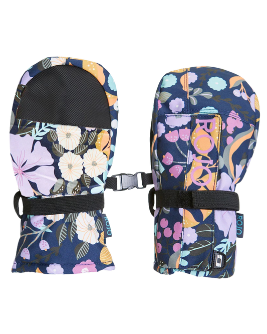 Rojo Girls' Mini Snow Mitts - Mulberry Floral Kids' Snow Mittens - Trojan Wake Ski Snow